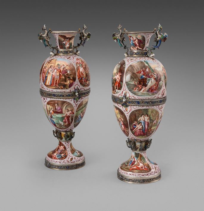 A large pair of silver-mounted enamelled vases | MasterArt